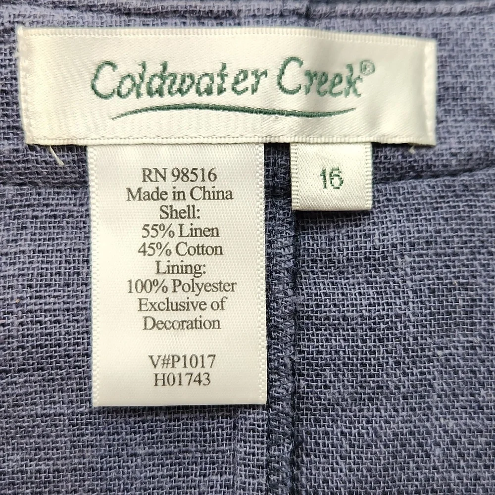 Coldwater Creek‎ Navy Blue Beaded Blazer Jacket Size LG Button Front Linen Blend - Picture 9 of 11